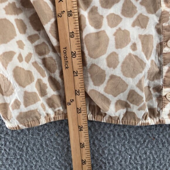 LOFT Top Womens Medium Beige Giraffe Print Ruffle Button Up Sleeveless Blouse - Picture 8 of 9